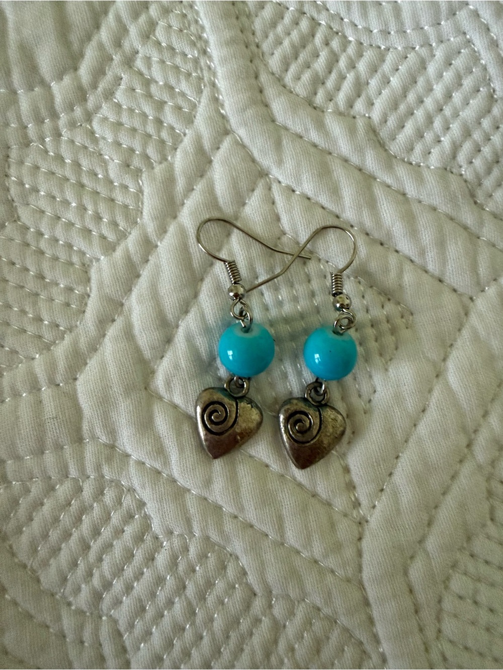 Turquoise Bead Heart Drop Earrings